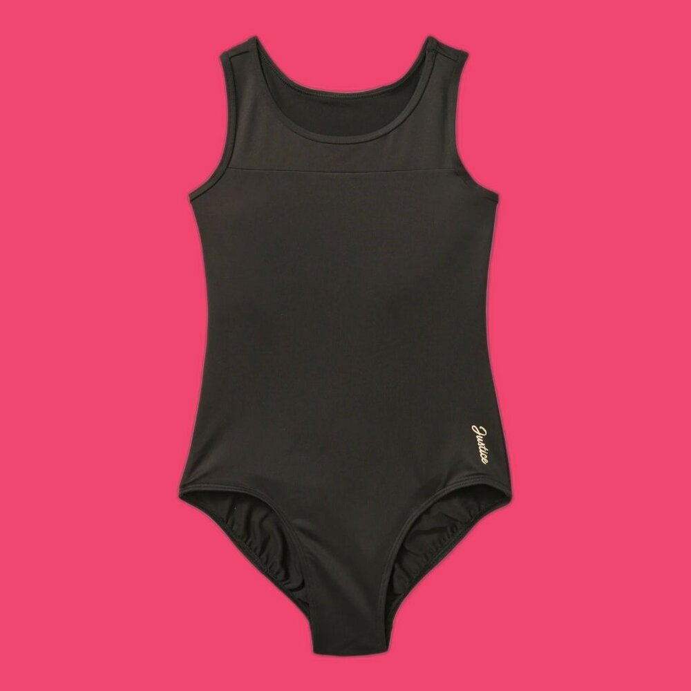 NWT Justice Girls M 10 Black Short Sleeve Keyhole Dance Gymnastics Leotard